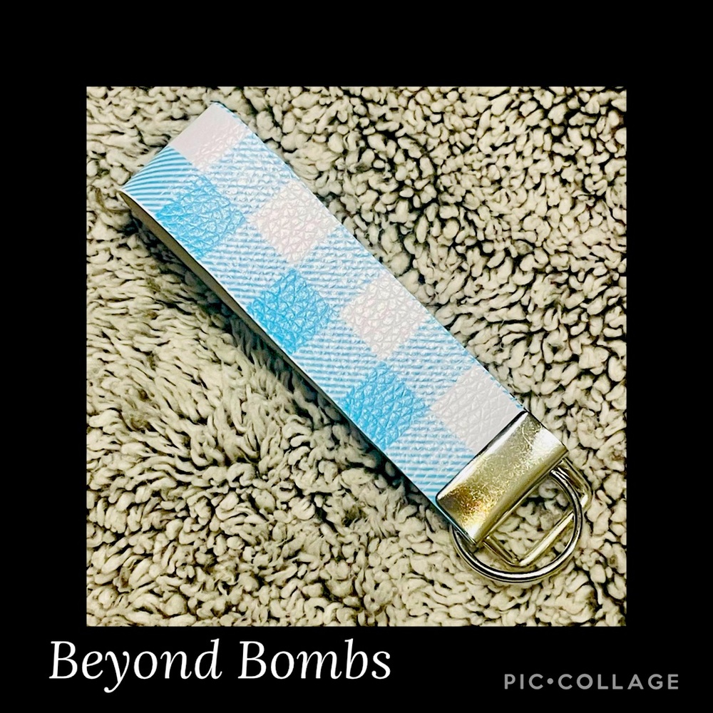 Blue & White Checkered Wristlet - Handmade